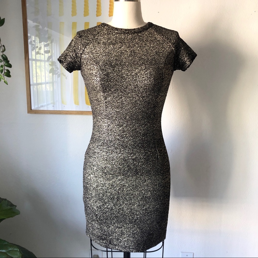 Bar III Metallic Scuba Stretch Bodycon Dress SZ XS